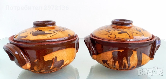 Гювечета българска керамика с похлупак и дръжки, снимка 6 - Съдове за готвене - 53304207