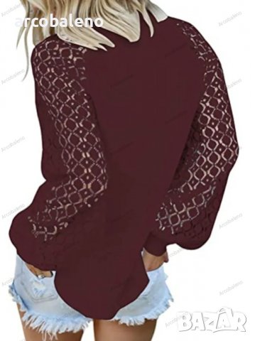 Дамски лек пуловер с дълги ръкави и дантелено деколте, 5цвята - 023, снимка 6 - Блузи с дълъг ръкав и пуловери - 39470757