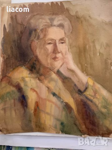 ЕВГЕНИ ПОПТОШЕВ акварел портрет, снимка 3 - Картини - 33882480