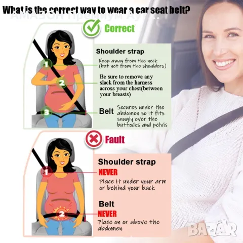 GLKEBY Регулатор за предпазния колан на кола за бременни/предпазва плода/удобен/безопасен, снимка 5 - Аксесоари и консумативи - 49842191