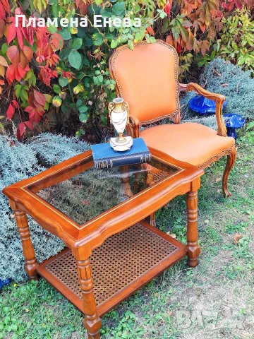 167 € Заедно Масичка с ратан и реновирано кресло с кожена тапицерия