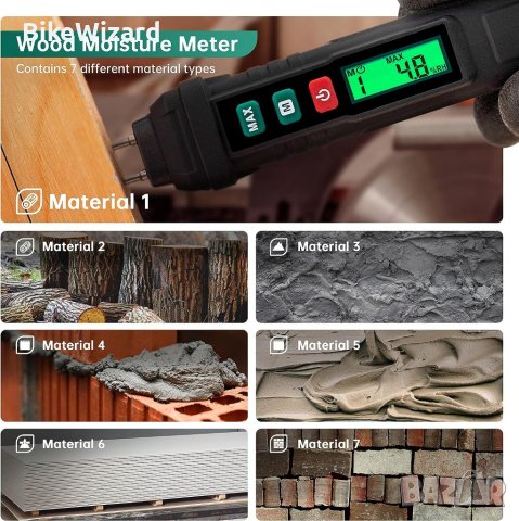 ERICKHILL Влагомер за дървесина с 3-цветна подсветка, цифров детектор за влага  НОВО, снимка 2 - Измервателни инструменти - 42104579