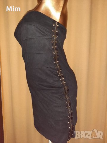 Da& Be M Черна велурена къса рокля с капси и цип, снимка 3 - Рокли - 33936109