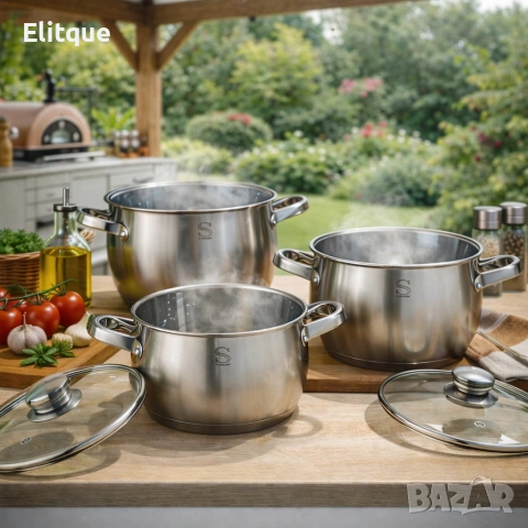 Комплект тенджери Swissgold EMMIE (SG-18099) – 3 броя с 5-слойно капсуловано дъно, снимка 2 - Съдове за готвене - 53057219