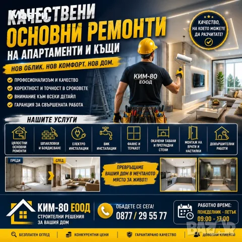 Ремонт на апартаменти и къщи в Ловеч – качество и коректност / Комплексни ремонтни услуги за дома.
