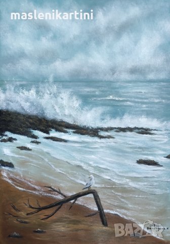 Маслена картина море и чайка , снимка 1 - Картини - 31260972