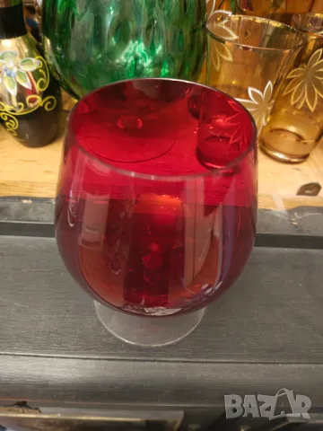 Ваза ниска тип чаша италианска фин червен  кристал , снимка 3 - Вази - 50131795