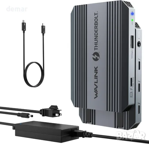 Докинг станция Thunderbolt 4, WAVLINK USB C хъб с двоен 4K@60Hz дисплей, 100w PD, USB-A 3.2 Gen 2