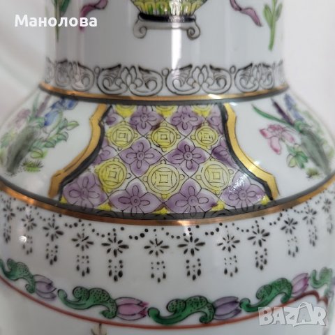 Ръчно рисувана азиатска ваза, произведена в Макао., снимка 3 - Антикварни и старинни предмети - 38100432