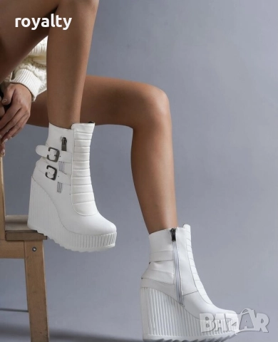 Боти на платформа - бяла кожа, снимка 6 - Дамски боти - 52162442