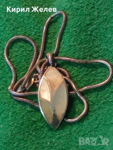 СТИЛНО СРЕБЪРНО КОЛИЕ с ЛИСТОВИДЕН СЕДЕФЕН СРЕБЪРЕН МЕДАЛЬОН СРЕБРО 925 ФИНА РЪЧНА АРТ РАБОТА 49787, снимка 16 - Колиета, медальони, синджири - 49885908