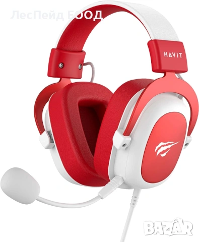 Гейминг слушалки HAVIT HV-H2002D нови, червено и бяло, 53mm микрофон