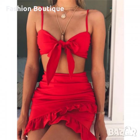 Червен комплект от 2 части плажен летен, снимка 4 - Рокли - 30471745