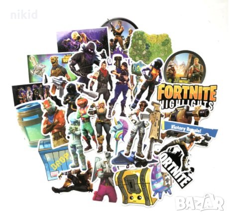 50 бр Fortnite Фортнайт самозалепващи лепенки стикери за украса декор картонена торта и др декор, снимка 9 - Други - 27060707