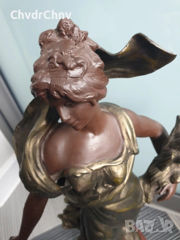 52см-4кг Moreau ЦАМ статуетка/стара френска скулптура/фигура на жена с цветя и шал, снимка 8 - Статуетки - 54192902