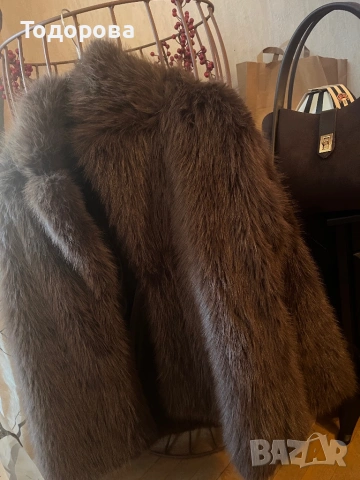 Кафяво палто еко косъм, размер М