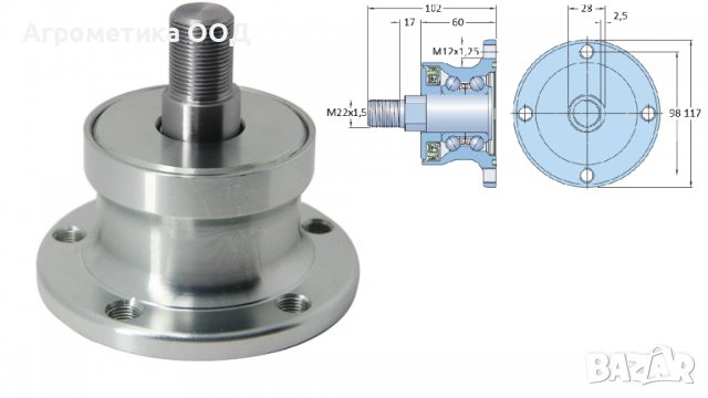 Лагерна главина ХЪБ за дискова брана с индивидуално окачване,с 4 отвора /лагери/