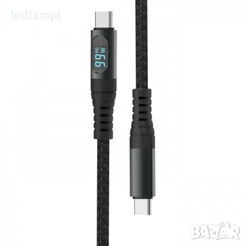 Кабел Тип-С Към Тип-С 1m Черен С LED Дисплей, снимка 1 - USB кабели - 39301551