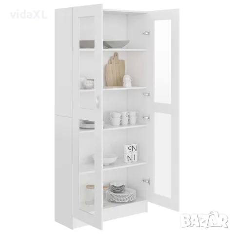 vidaXL Шкаф витрина, бял, 82,5x30,5x185 см, инженерно дърво, снимка 7 - Секции и витрини - 56147843