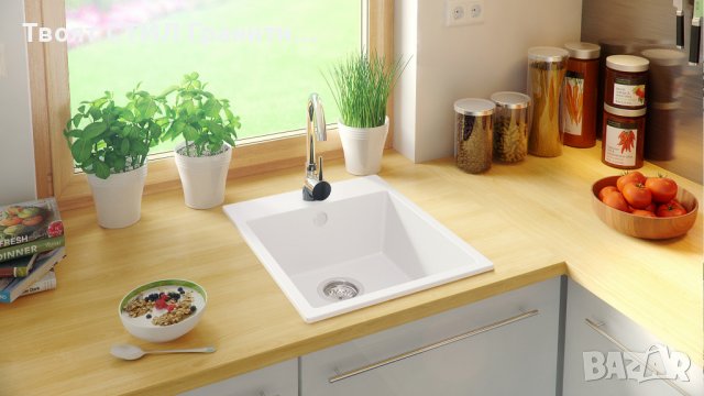 Кухненска Мивка от гранит модел РИГА XXL 440 x 530 mm - бяла, снимка 2 - Други - 36821898