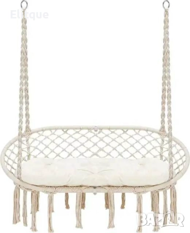 Двойна бежова градинска люлка за двама с възглавници, снимка 4 - Други стоки за дома - 52862515