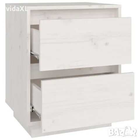 vidaXL Нощни шкафчета, 2 бр, бели, 40x35x50 см, борово дърво масив, снимка 8 - Шкафове - 56148032