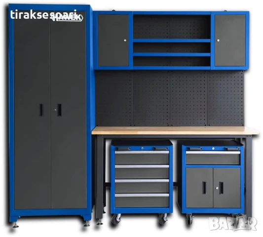 Комплект работна маса, шкафове и сервизни колички – метални HAWEK