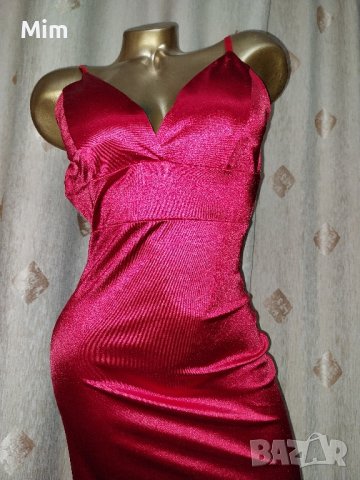 S/M Дълга червена рокля от еластичен сатен с гол гръб, снимка 7 - Рокли - 42681348
