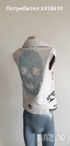 Philipp Plein Leather Womens Vest Size S / ОРИГИНАЛ! Дамски Кожен Елек!, снимка 10 - Елеци - 49796466