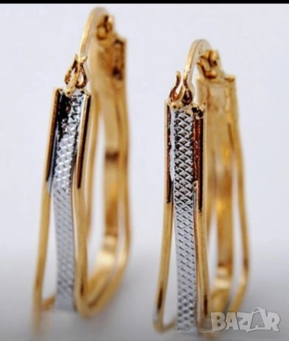 Масивни обеци от бяло и жълто 14к попълнено злато 20 лв., снимка 4 - Обеци - 51775288