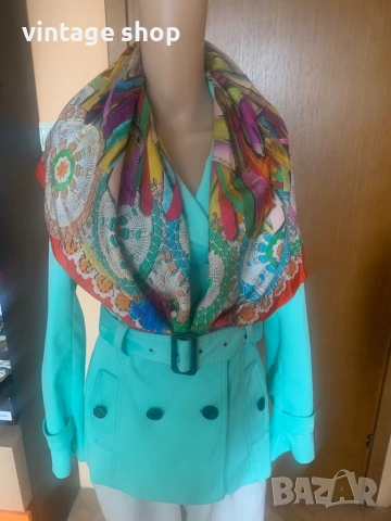 Дамски тренч( шлифер) в цвят мента с мляко, снимка 5 - Шлифери - 53882046