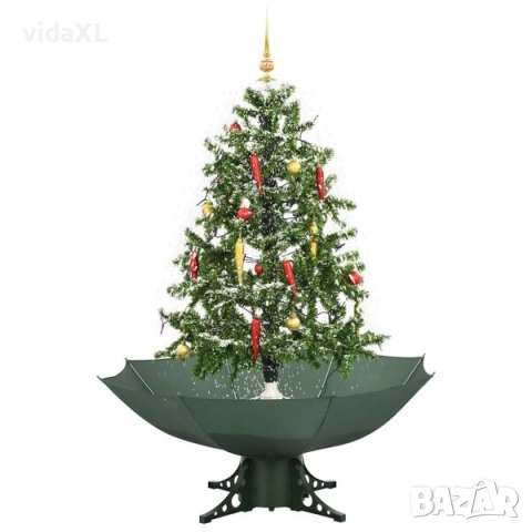 vidaXL Коледна елха с валящ сняг и основа от чадър, зелена, 140 см(SKU:284333), снимка 2 - Други - 52623601