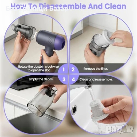 нова безжична Ръчна мини прахосмукачка и духалка 15000Pa за кола дом, снимка 8 - Прахосмукачки - 53877489