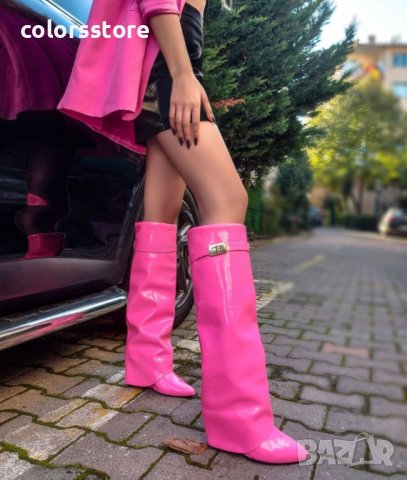 Ботуши на платформа - розов лак - K-40, снимка 2 - Дамски ботуши - 40705291