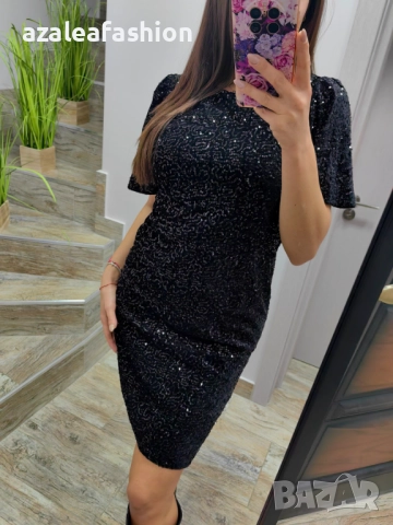 Рокля с пайети черна, снимка 6 - Рокли - 52710882