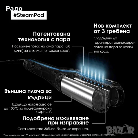 SteamPod 4.0 L’Oréal PROFESSIONNEL PARIS ROWENTA Salon LP74 Преса с пара Маша четка сешоар гаранция, снимка 11 - Преси за коса - 56227729