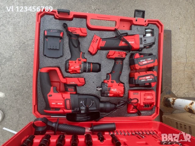 Акумулаторен Комплект 4в1 Перфоратор Ъглошлайф Гайковерт и Винтоверт 36V 8,0AH KRAFTROYAL, снимка 3 - Куфари с инструменти - 53877643