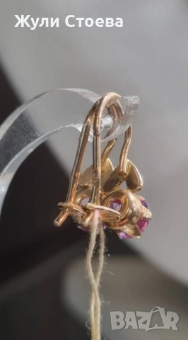 Руски златни обеци с аметисти, снимка 2 - Обеци - 53090039