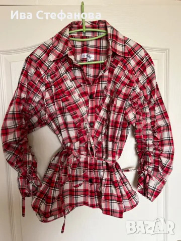 Риза от премиум кукленска памук кокетна кукленска  карирана каре Mon Cher Мон Шер , снимка 3 - Ризи - 47322395