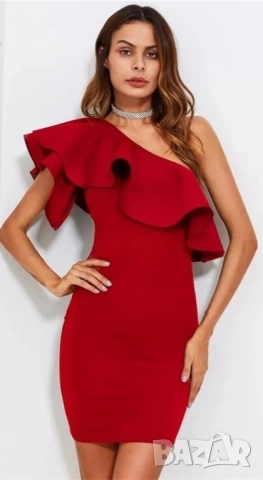 Стилна червена рокля , снимка 3 - Рокли - 52532116