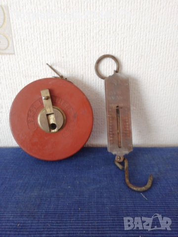 Стари немско кантарче,ръчно тегли до 25 кг,,РОСКЕТ BALANCE" 1942год.   Ролетка 20м., 1960год.