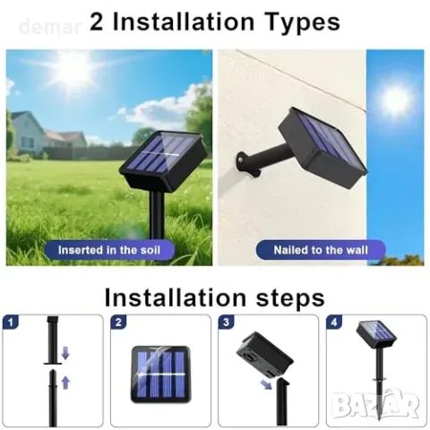 Govee Solar String Lights Outdoor – 4 комплекта, 15 м, 150 топло бели LED, водоустойчиви, 8 режима, снимка 6 - Соларни лампи - 55849730