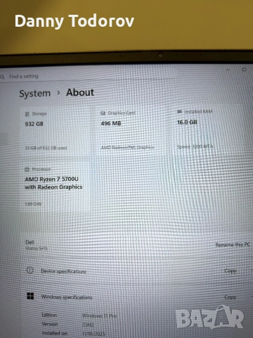Dell Vostro 5415 - 16GB RAM, 1TB SSD, AMD Ryzen 7 5700U, Windows 11 PRO, снимка 4 - Лаптопи за игри - 52449290