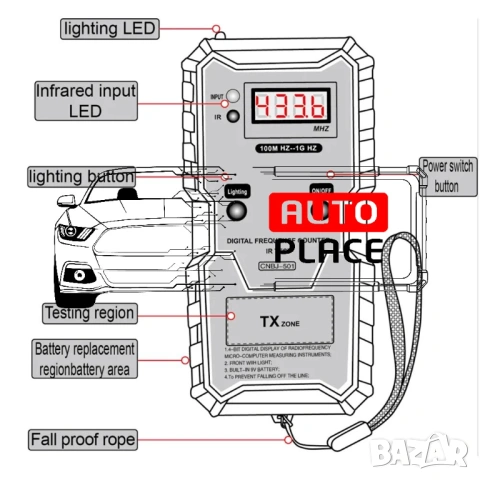 Честотомер за дистанционни управления 100MHz - 1000MHz, снимка 4 - Аксесоари и консумативи - 54130248