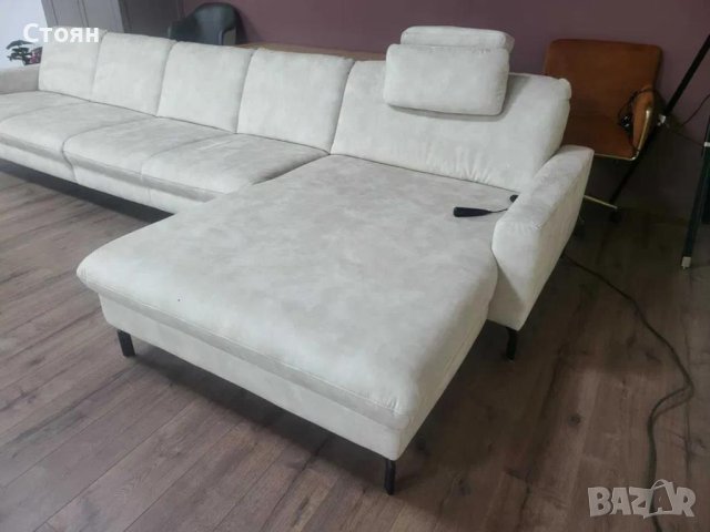 Кремав ъглов диван от плат с лежанка MM-ZE1126 с ел. механизъм, снимка 8 - Дивани и мека мебел - 44216172