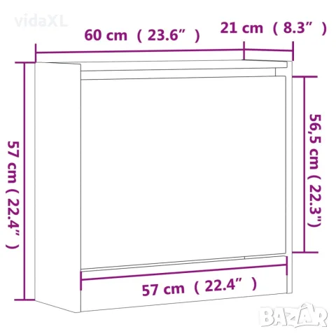 vidaXL Шкаф за обувки, дъб сонома, 60x21x57 см, инженерно дърво, снимка 9 - Шкафове - 56148218