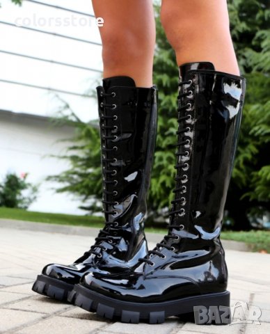 Равни ботуши - черен лак - K08, снимка 2 - Дамски ботуши - 35730062