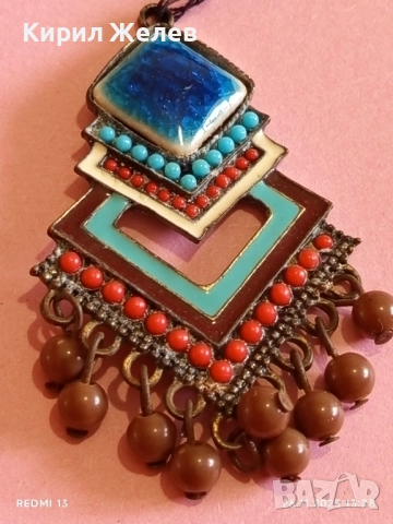 Изящна Тибетска висулка с емайл тюркоаз и корал мъниста АРТ БИЖУ 52214, снимка 8 - Други - 52547634