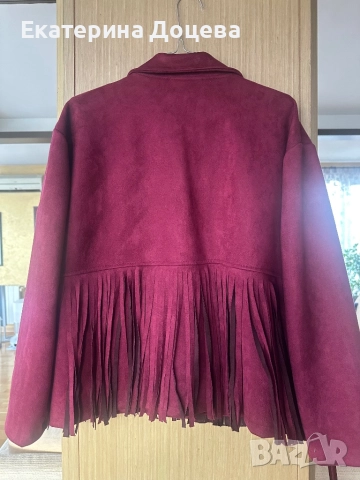 Велурено сако в бордо с ресни, снимка 2 - Сака - 52500068