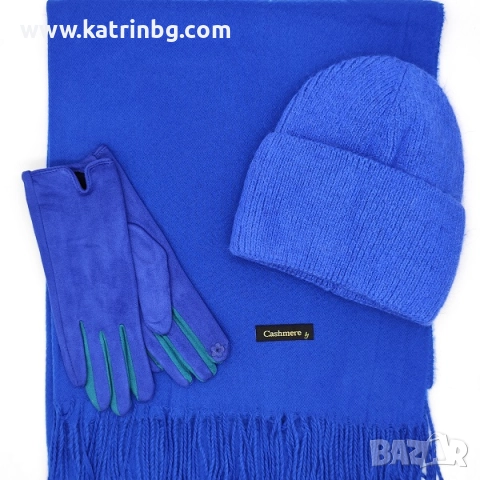 Дамски зимен комплект в турско синьо-Шал шапка и ръкавици Код на продукта:DAK-0009
